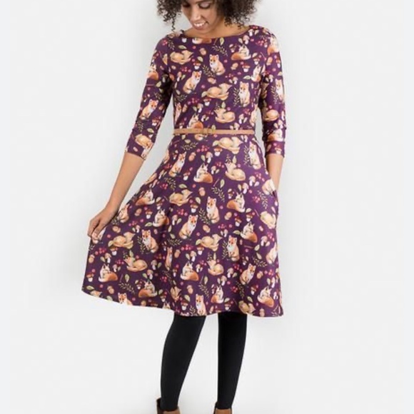 Popsy Vicky purple fox dress size UK 8 - Picture 4 of 4